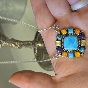 Turquoise and Silver Squares Navajo Necklace